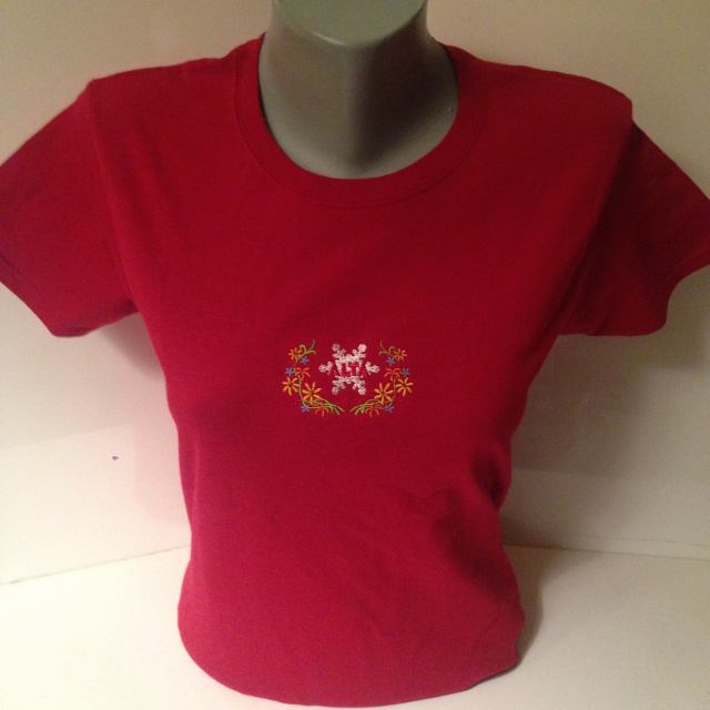 Red Women's Cotton Alta Snow Flake with Flowers Cotton T-Shirt